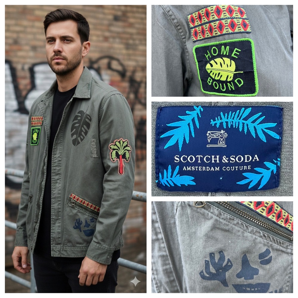 Scotch & Soda Military Jacket Green Patches‎ Japanese Art Grunge Utility Size M